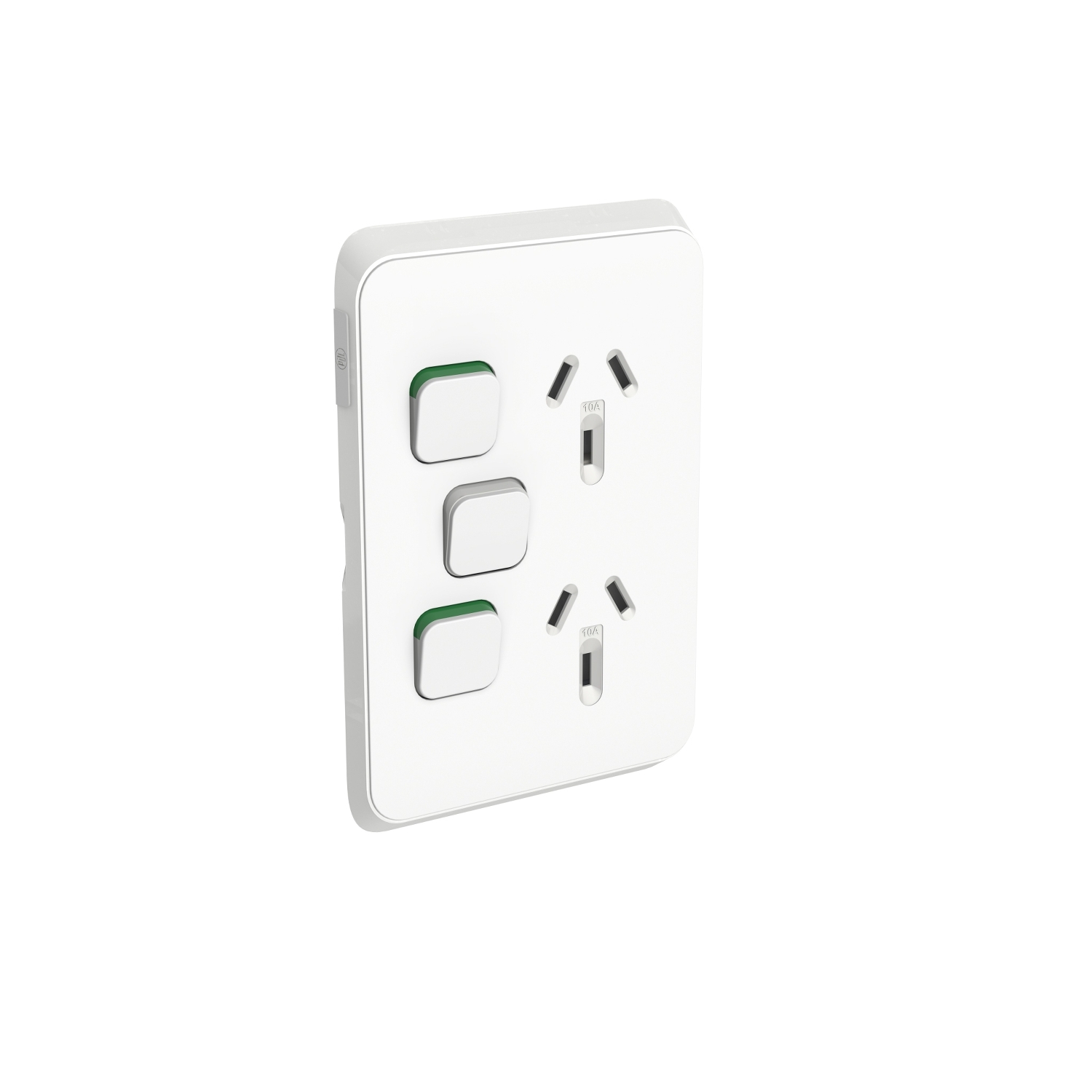 PDL Iconic, switched socket, 3 switch & 2 socket, vert, 10 A, Vivid White